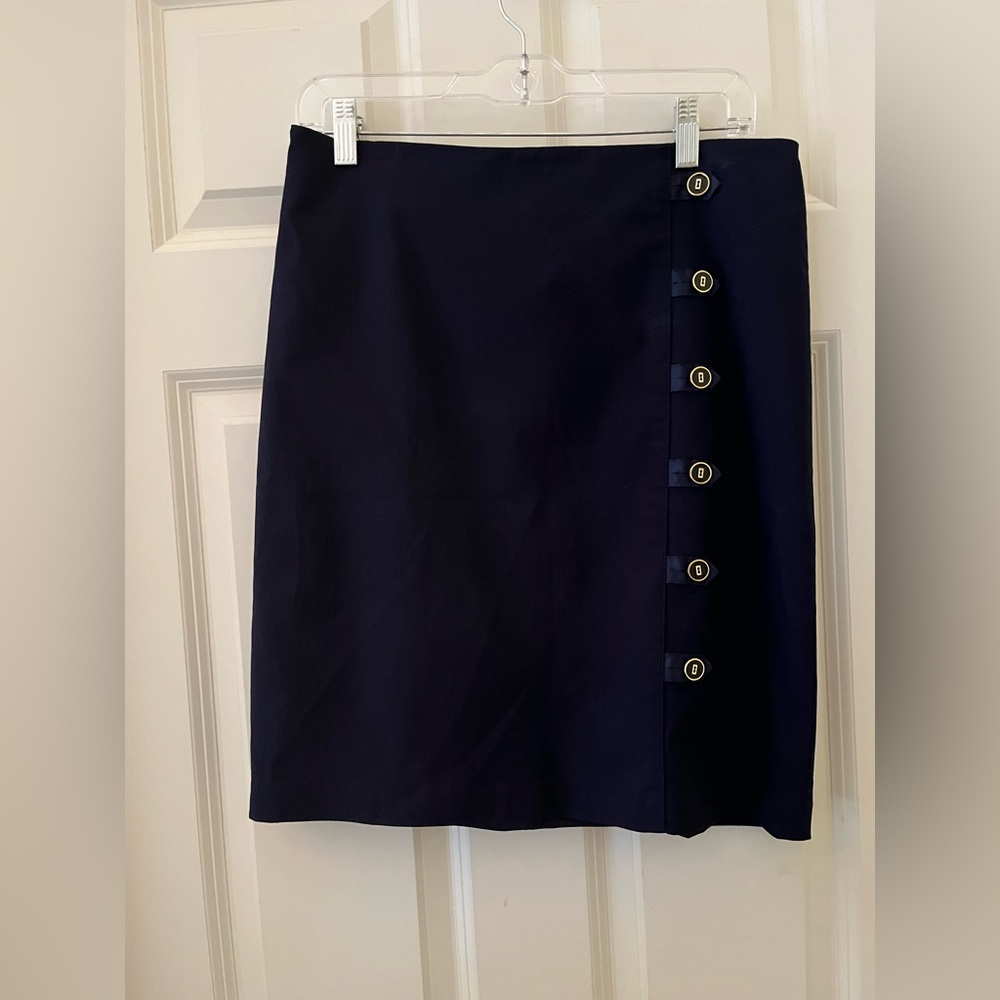 NWT J. McLaughlin Serina Gold tone Button Detail Skirt Navy Blue Nautical 8